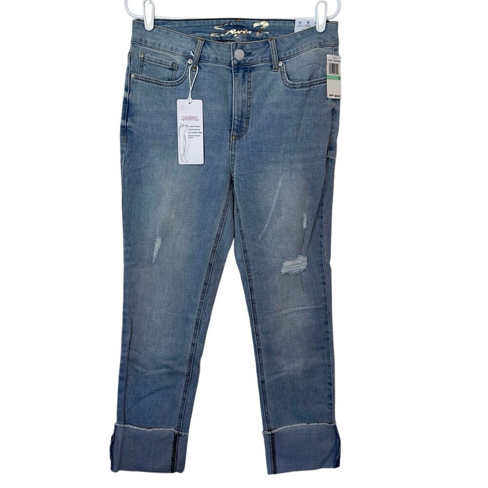 Seven 7 Women’s High Rise Slim Straight Denim Jeans Cuffed Hem Size 8 Light Wash